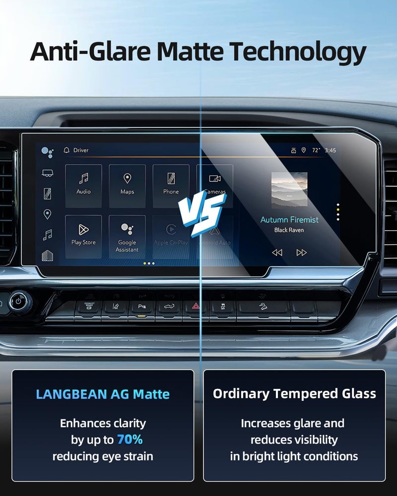 LANGBEAN Anti-Glare Matte Screen Protector for 2022-2025 Chevy Silverado/ GMC Sierra 1500/ 2500HD /3500HD/, 13.4-Inch Infortainment Touchscreen Protector, 9H Tempered Glass /Anti-Fingerprint /Anti-Bubble - Image 3